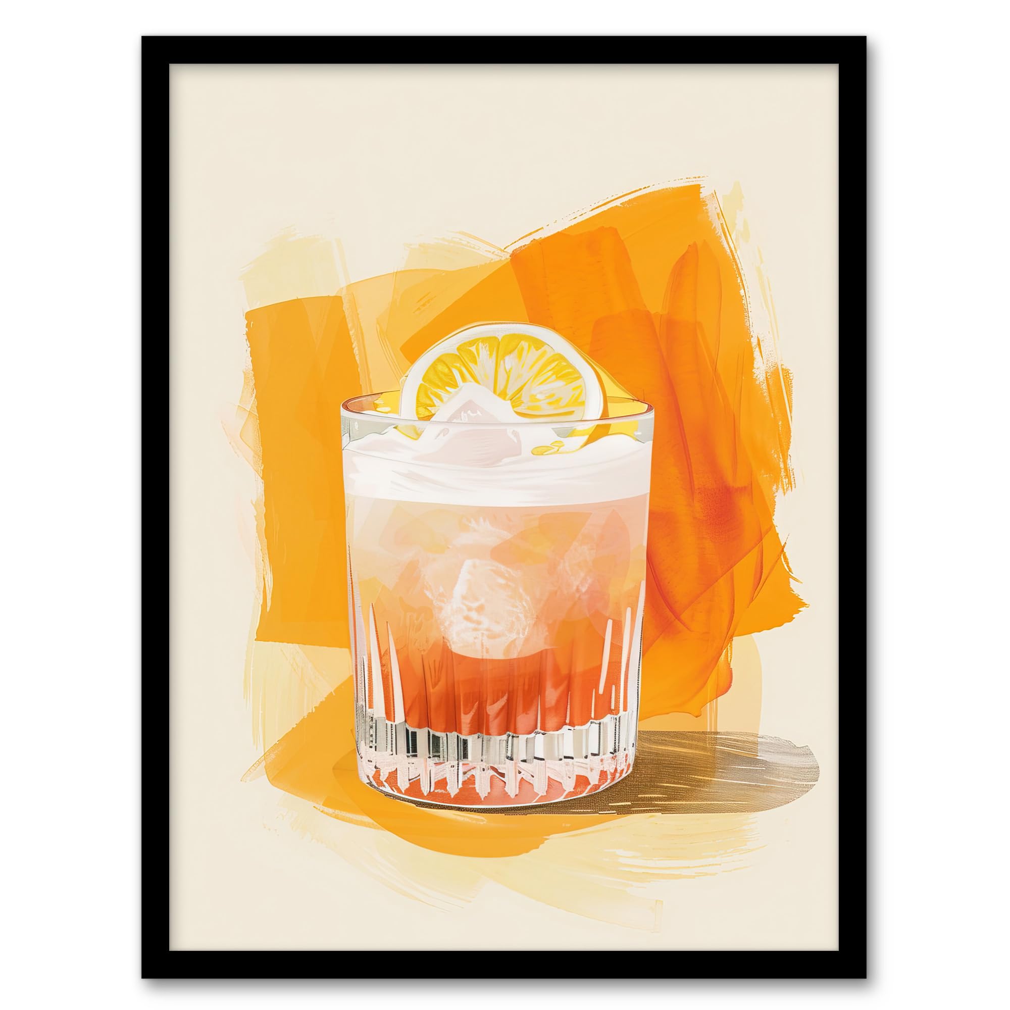 Artery8 Whiskey Sour Cocktail Fruit Slice Bar Watercolour Kitchen Artwork Framed Wall Art Print A4