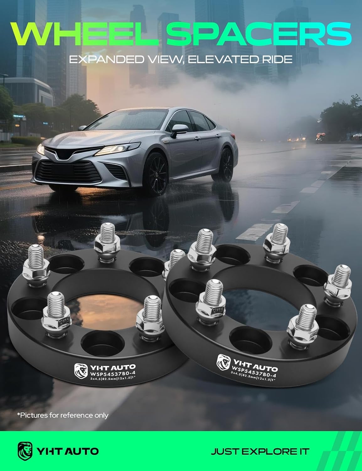 YHTAUTO 5x4.5 Wheel Spacers 1 Inch Fits Jeep MK, Toyota, Ford, Honda, Dodge, KIA, Hyundai, Chrysler, Mazda, Compass, Patriot, 5x114.3mm Tire Spacers w/ 12x1.5 Studs 82.5 mm Center Bore 5 Lug 4PCS 1 Inch Thickness 4 PCS
