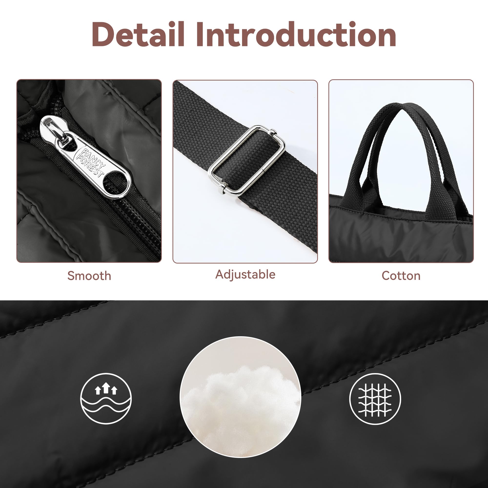 KALIDI Pikowana torba na ramię, puffer hobo, torba na laptopa, odporna na zachlapanie, crossbody, zamek błyskawiczny, torba na ramię, duża, na co dzień, do pracy, na co dzień, damska