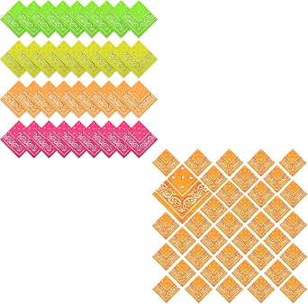 72 Pack Bandanas for Women Men Cowboy Bandana Novelty Bandanas Bulk Paisley Bandana Scarf for Party Costume Yellow+ Orange+ Green+ Red