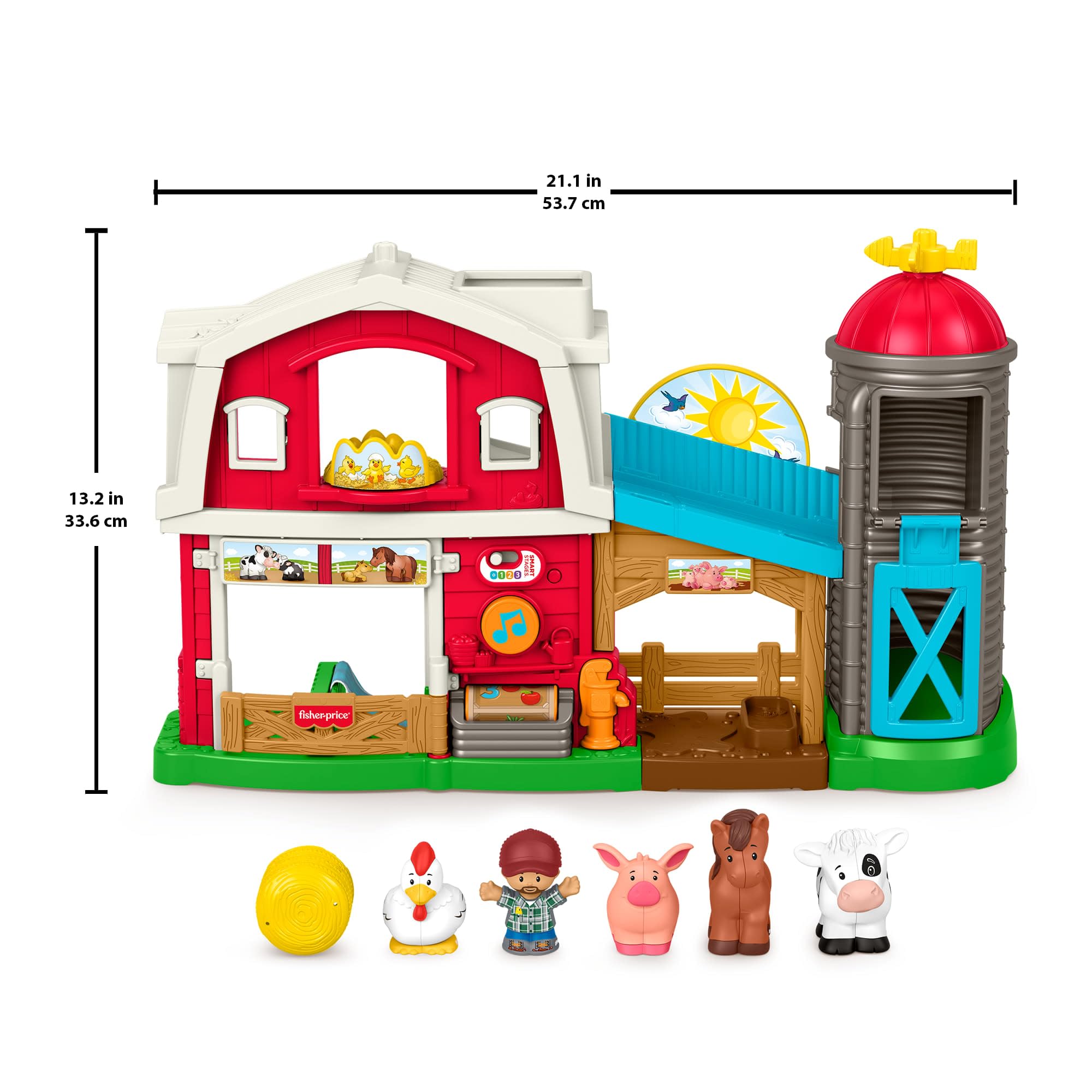 Fisher-Price Little People Muzyczna farma Opieka nad zwierzątkami, zestaw do zabawy w naśladowanie, farma dla dzieci z wyborem języka, edukacyjna zabawka interaktywna dla maluchów 1+, JGX10