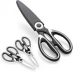 Tesoura de Cozinha Multiuso Premium Inox com Bainha Protetora Cortes Precisos Carne Frango Peixe Ervas Legumes Frutas Uso Profissional e Doméstico 21 cm