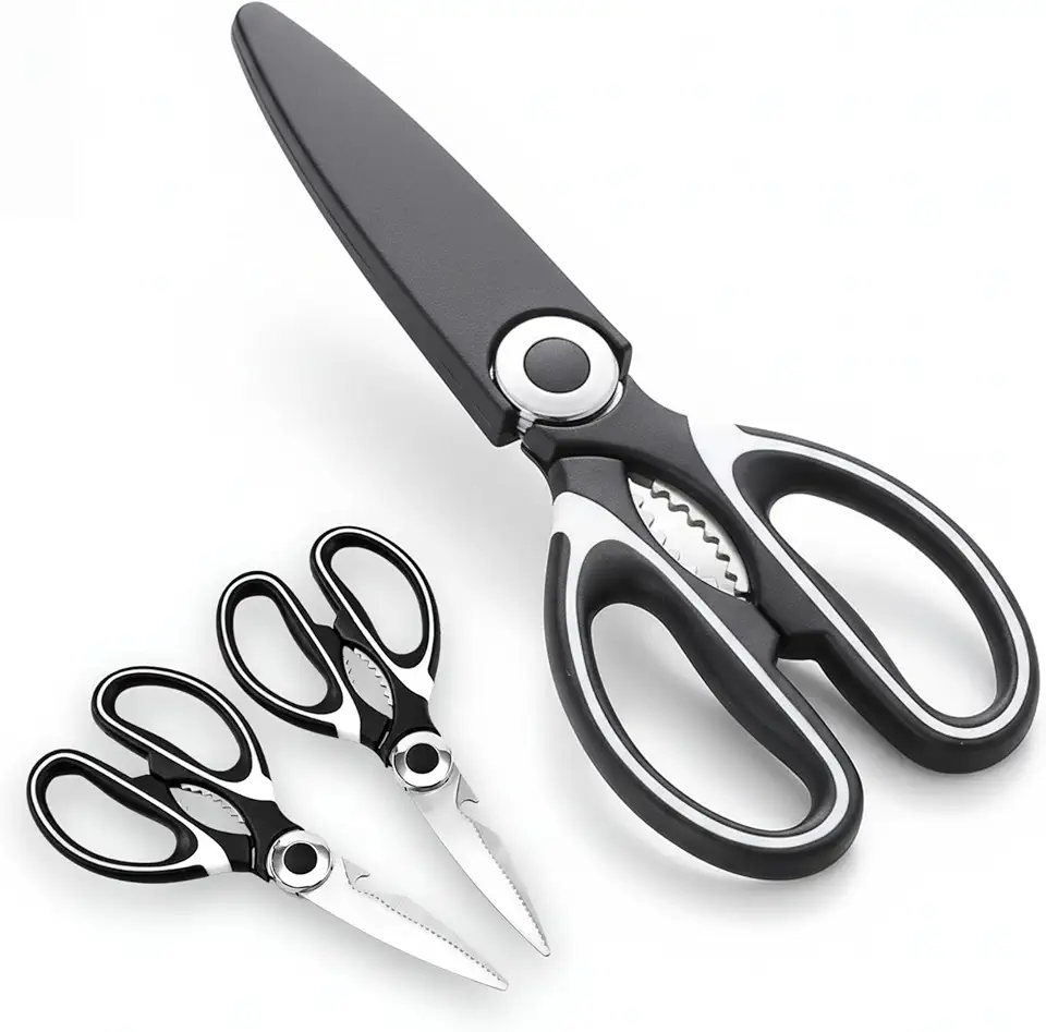 Tesoura de Cozinha Multiuso Premium Inox com Bainha Protetora Cortes Precisos Carne Frango Peixe Ervas Legumes Frutas Uso Profissional e Doméstico 21 cm