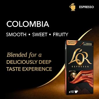 L'OR Espresso Capsules, 100 Count Colombia, Single-Serve Aluminum Coffee Capsules Compatible with the L'OR BARISTA System & *Nespresso Original Machines