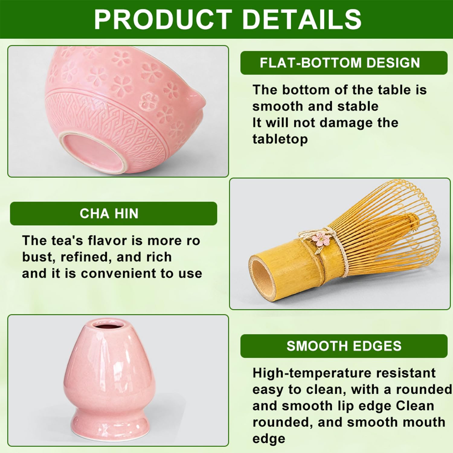 Matcha Set di 7 scope Matcha rosa, con ciotola in ceramica, frusta in bambù, frusta in bambù, cucchiaino da tè, porta cucchiaio in ceramica, colino e accessori, perfetto per gli amanti del