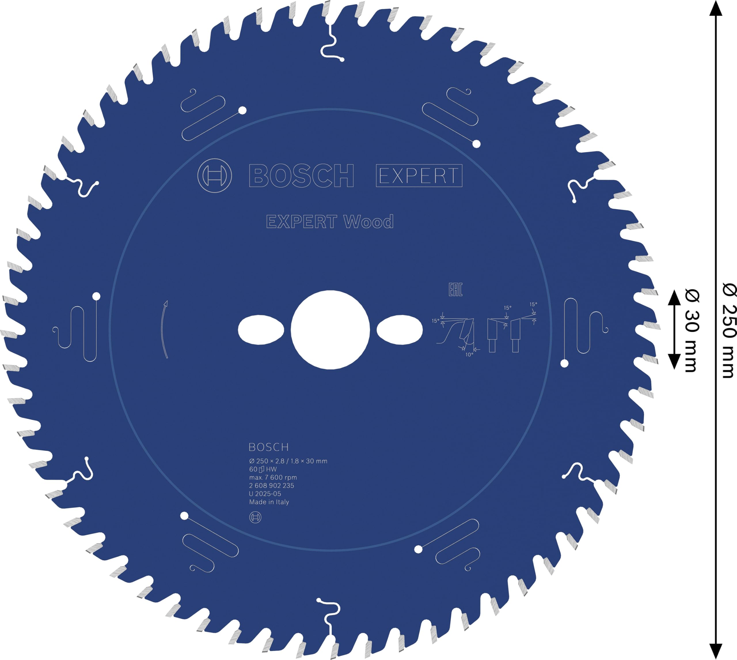 Bosch 1x Lama per sega circolare EXPERT per Wood cablata per seghe da banco (per Legno tenero, Legno duro, Ø mm, Professional Accessorio Sega circolare a filo da banco)