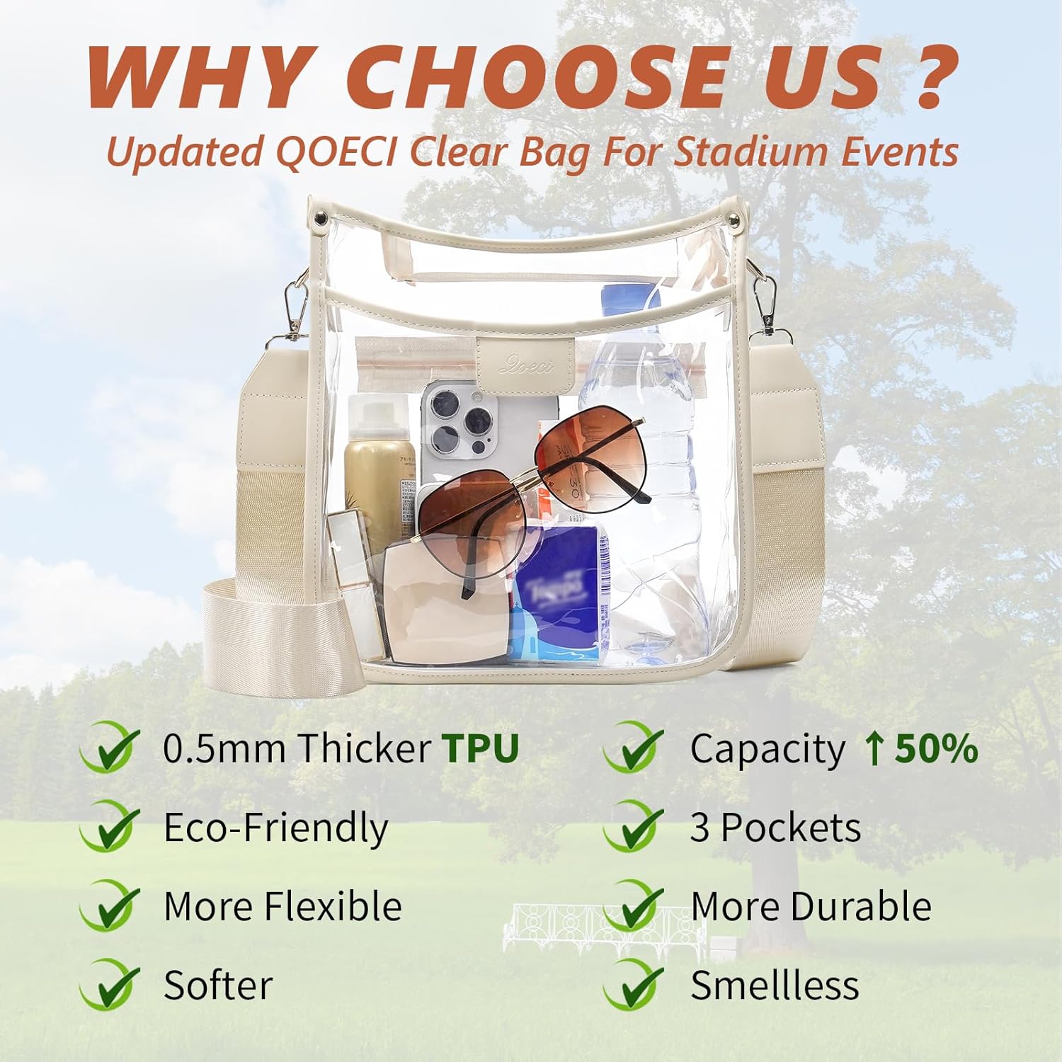 3 Pockets Large Clear Bag for Stadium Events with 2 Long Straps Purse for Women Crossbody Bag Concert Stadium Approved | 3 Pockets, Large, Stadium Events, 2 Long Straps, Concert, Stadium Approved - Image 6