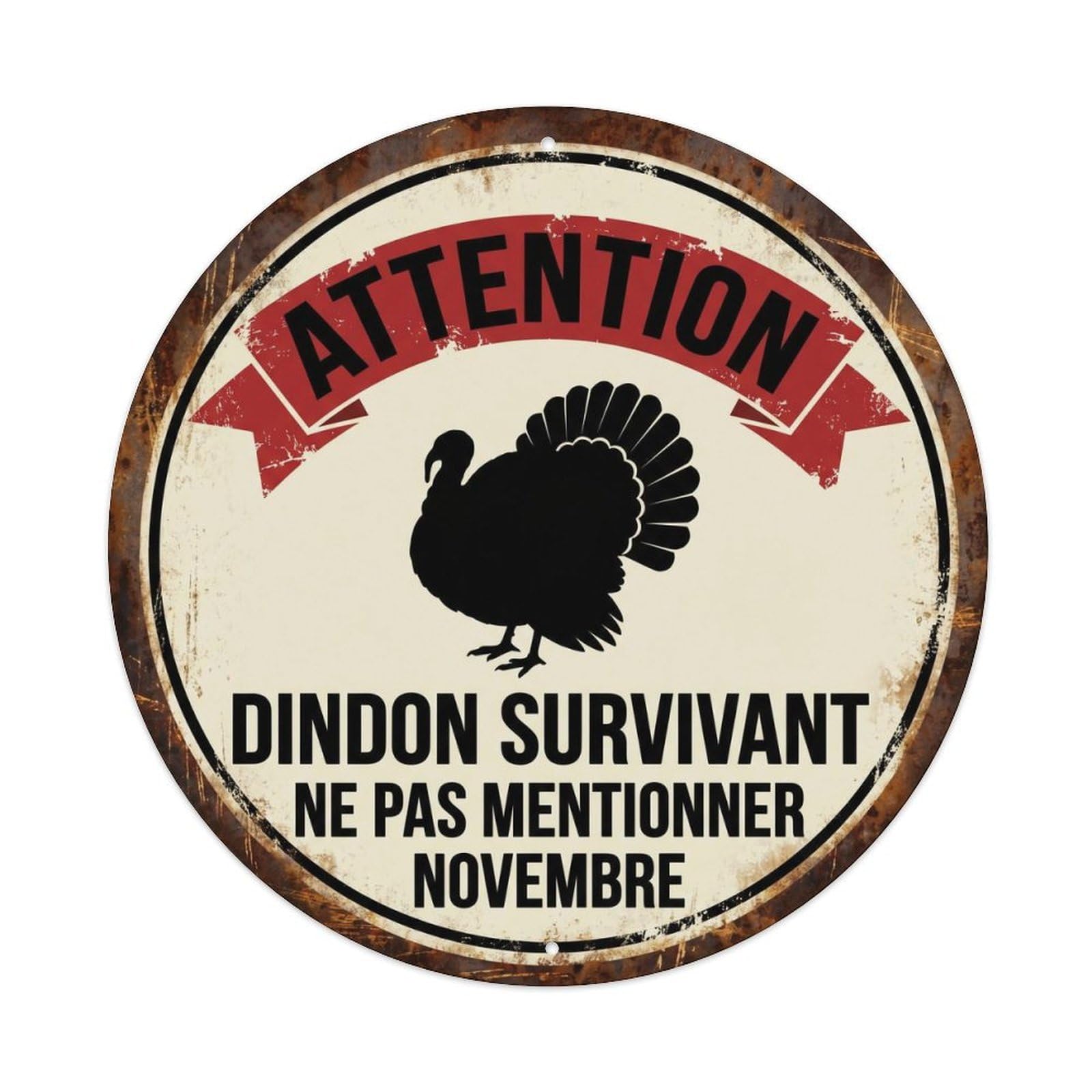 Vintage Dramatic Turkey Thanksgiving Survivor Metal Tin Sign Plaque