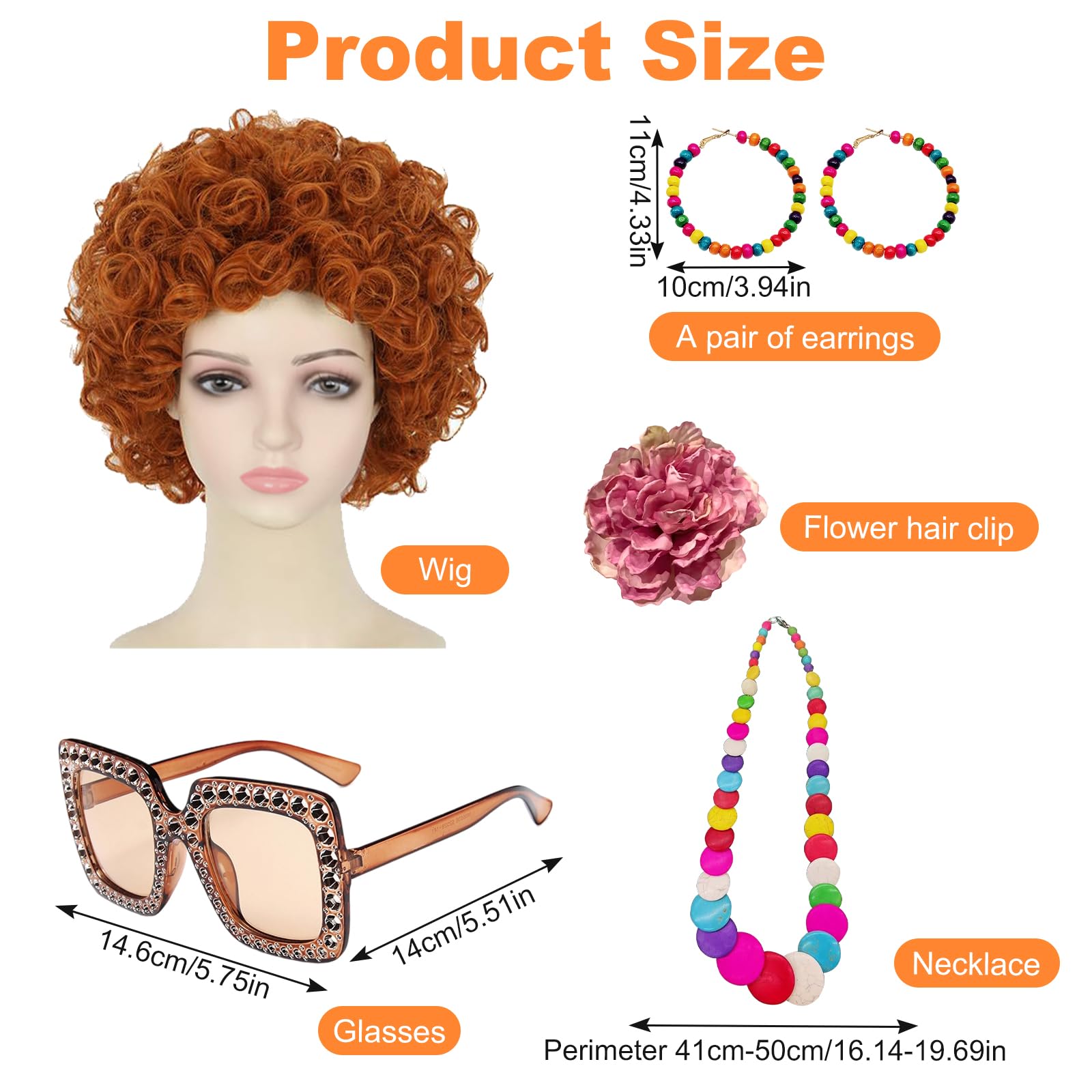 Mrs Roper Halloween Costume Accessory Set 70s Retro Party Outfit Adult Women's Roleplay Accessories Includes Wig and Jewelry - Image 2
