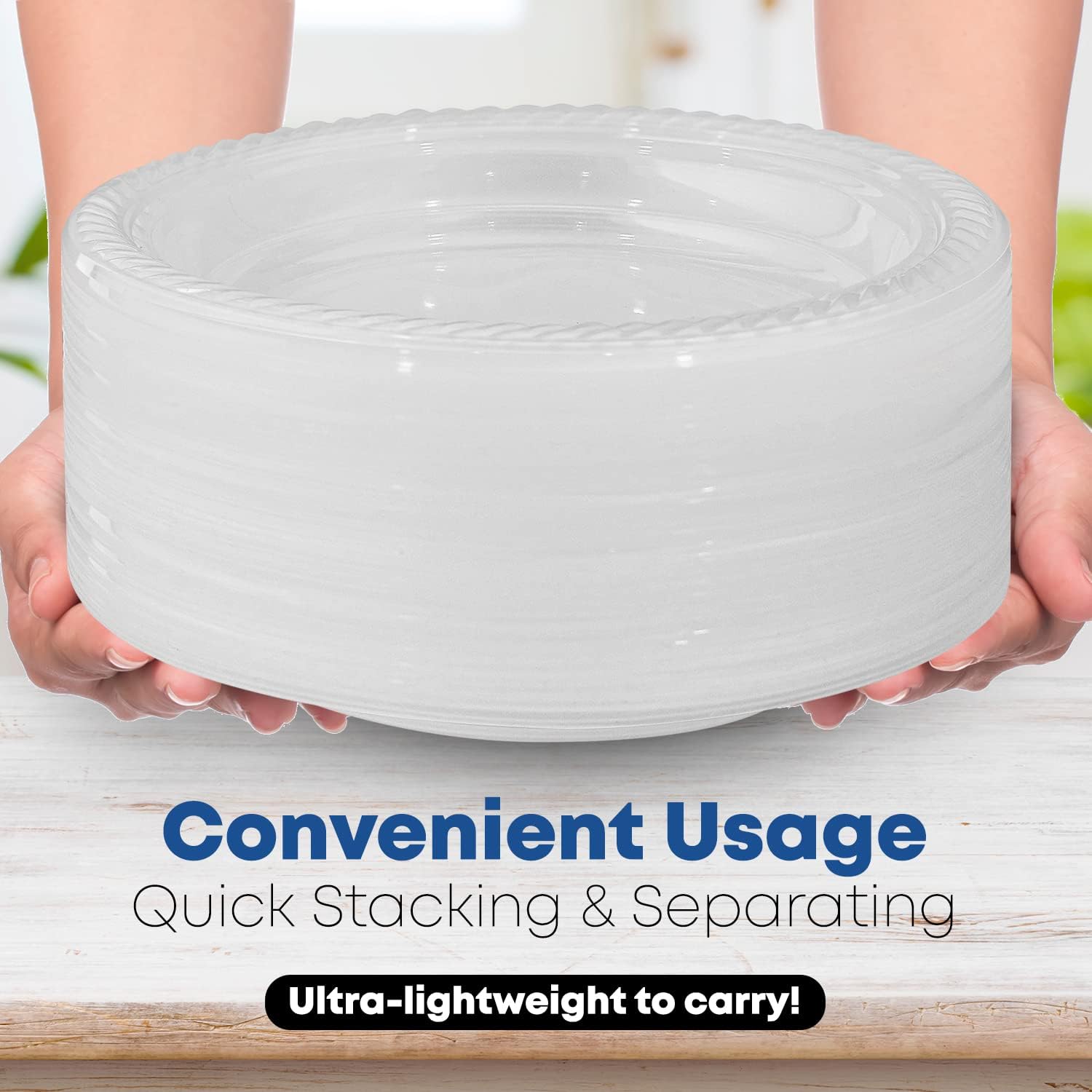 780 Piece Disposable Clear Tableware Set for 120 Guests By Framo- Microwavable Plastic Dinnerware Set of 120 9” Plates, 180 6” Dessert Plates, 120 9oz Cups,120 Spoons, Forks, Knives,