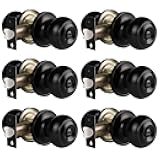 Gobrico 6 Pack Matte Black Privacy Knobs Round Door Knobs Interior for Bedroom Bathroom Keyless Black Flat Ball Door Handles Black Indoor Door Knobs