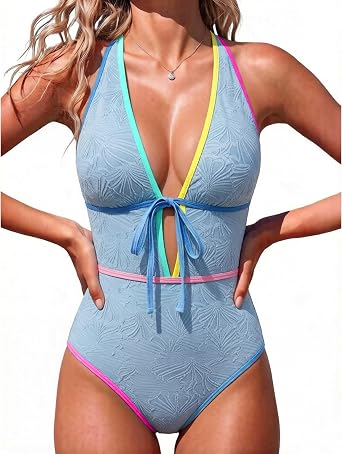 XUNYU One Piece Swimsuit Women Tummy Control Bathing Suit Plunge Monokini Triangle Swim Suits Slimming Shapewear Swimwear