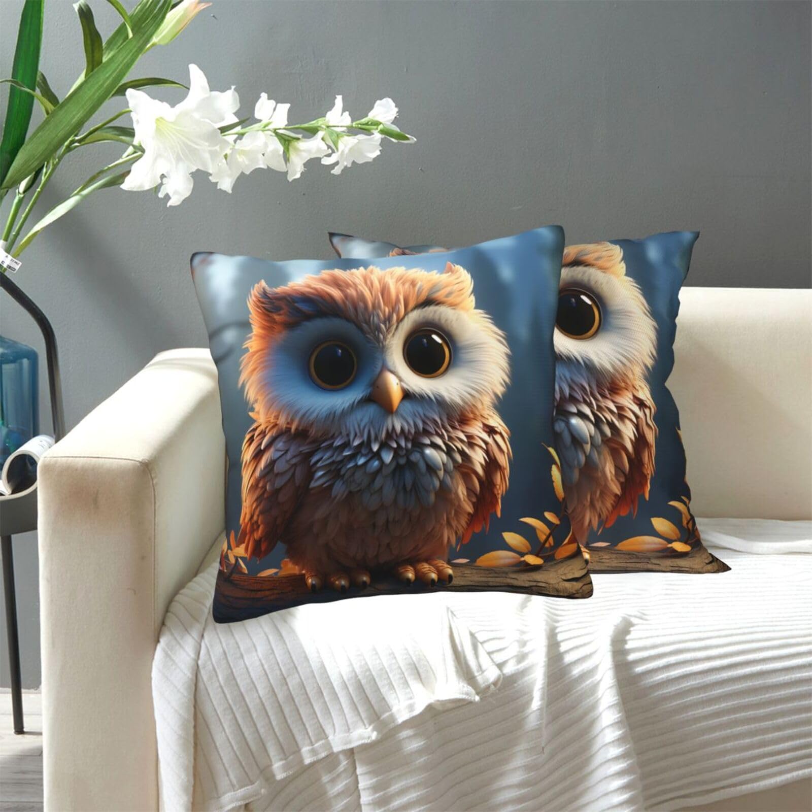 FekiLoot Decorative Throw Pillow Covers Modern Farmhouse Pillowcase Double Sided Cozy Cushion Cover for Sofa Couch Bed 12"X12" Cute Owl