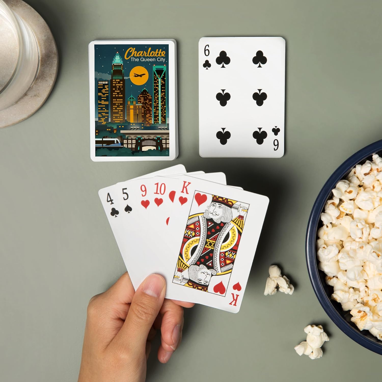 Lantern Press Charlotte, North Carolina, Retro Skyline, 52 Playing Cards for Adults, Poker Size Card Deck