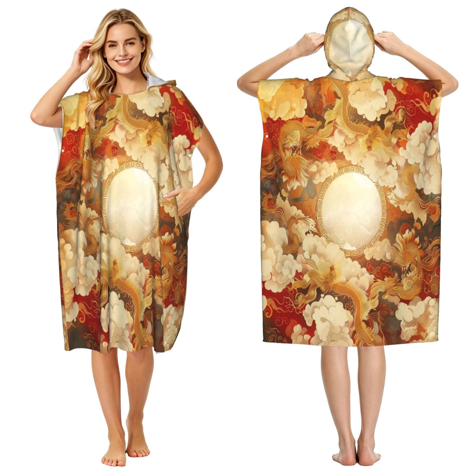 KLGRTJHK Auspicious Clouds Adult Hooded Beach Poncho Towel 43"X35"