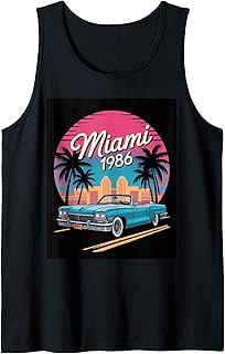 Miami 1986 Retro Convertible Car Beach Sunset Tank Top