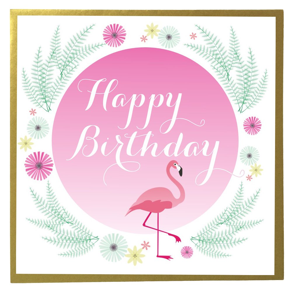 Claire Giles Greeting Cards, Happy Birthday Card, Pink Flamingo design Birthday Greeting Card