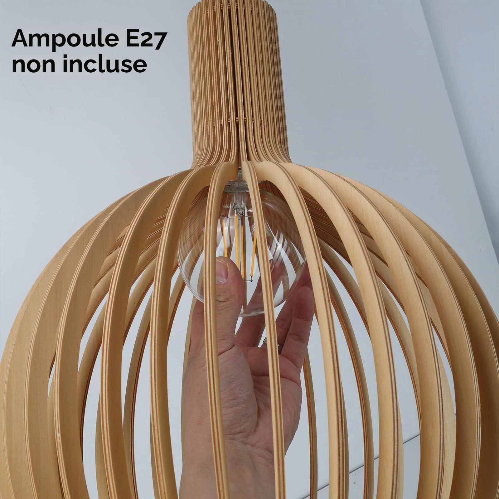 Alpinaluz Suspension de Plafond en Bois E27 D35 cm Abat-jour Sphérique