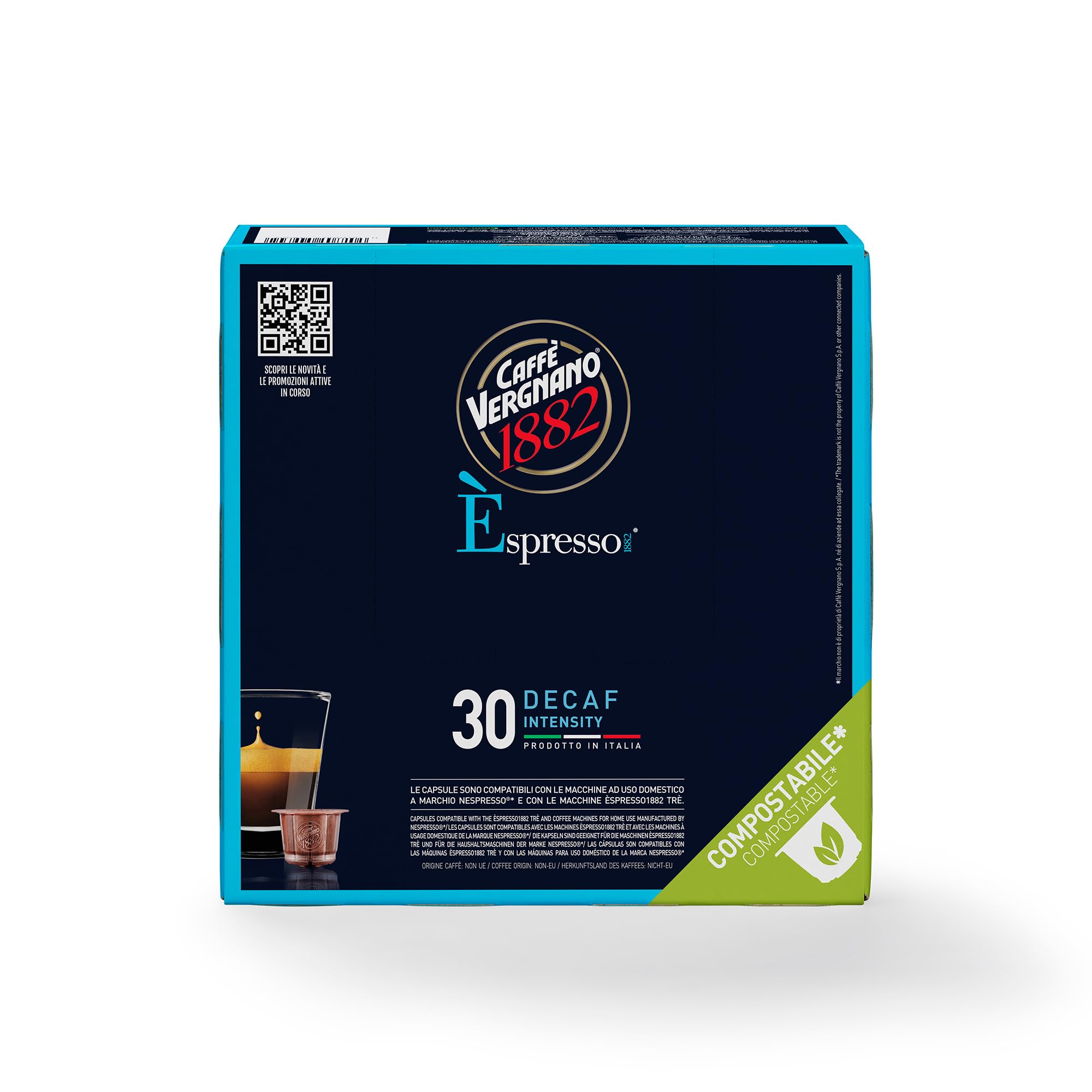 Caffè Vergnano 1882 - 240 Capsule - Caffè Compostabili e Compatibili con Nespresso, Decaffeinato - 8 confezioni da 30 capsule