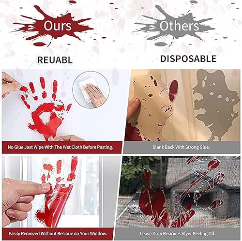 Miniatura 6 de Calcomanías de huellas de mano con calcomanías de tatuaje, tamaño más grande, diseño de huellas de manos sangrientas, decoraciones de Halloween que