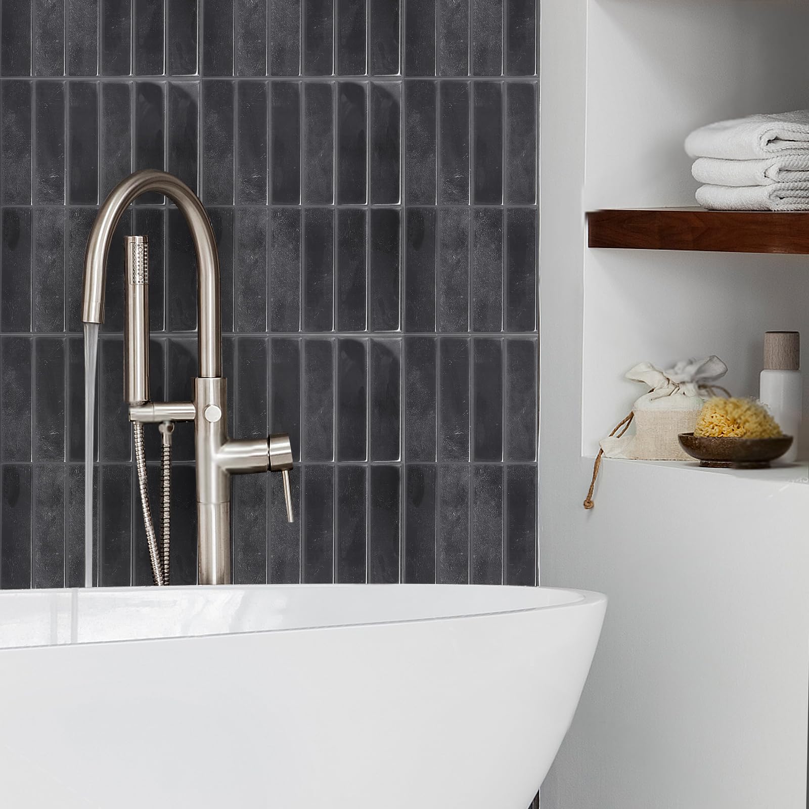 Pegatinas para azulejos, 10 unidades, 29 x 23 cm, autoadhesivas, resistentes al agua, para cocina, baño, decoración de pared (negro)