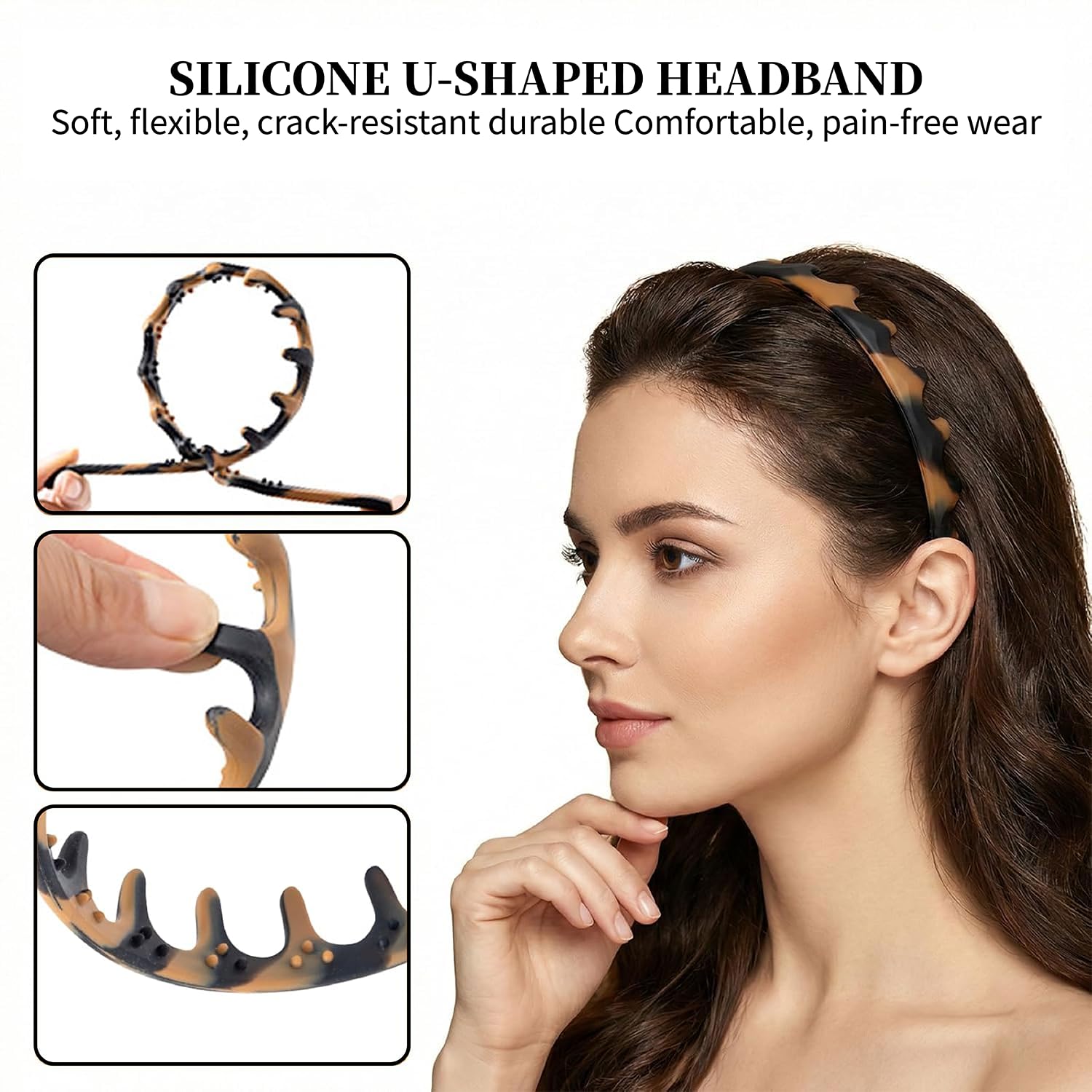 Silicone Headbands for Women, Non Slip Comb Headband with Teeth for Short Hair No Headache, Non-Crackable Soft Bendable Hair bands for Women's Hair Fashion Accessories