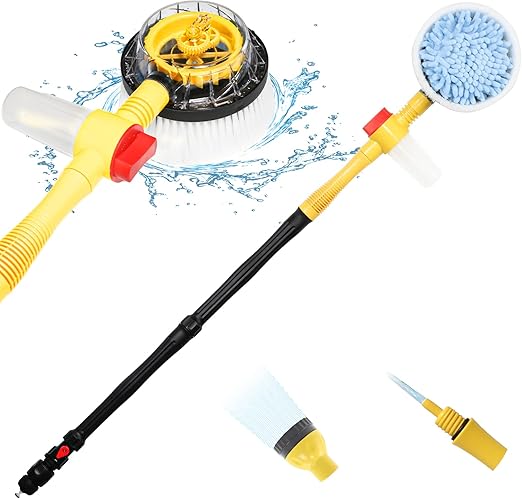Rotating Car Wash Brush, Car Wash Brush with Long Handle,Automatically Foams Car Wash Kit with Car Cleaning Brush,Pressure Washer Gun and Hose Nozzle for Cars,Yards,Gardens,Pets etc