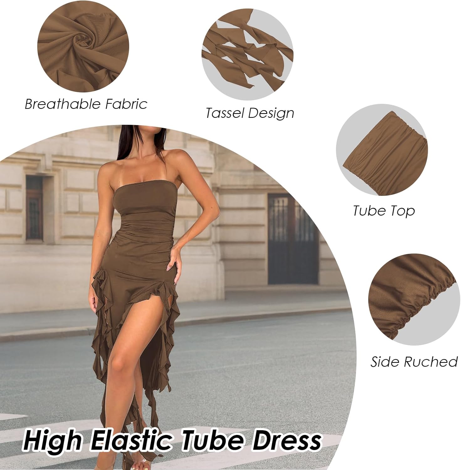 Birthday Dress for Women Y2K Sexy Strapless Bodycon Tube Dress with Ruffle Tassel for Club Party Vacation - Image 5
