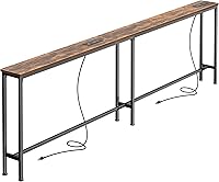 SUPERJARE 79" Narrow Sofa Table with 2 Power Outlets & USB-C Ports, 5.9" Slim Console Behind Couch, Stable Entryway Table for Small Spaces, Rustic Brown