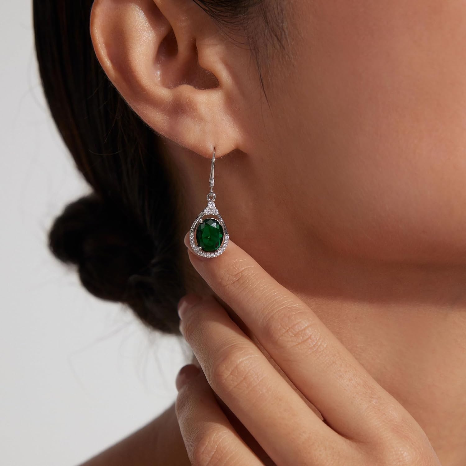 18K White Gold Plated Sterling Silver Oval Cut Cubic Zirconia Drop Dangle Earrings for Women Hypoallergenic Statement Earrings Gifts for Women Mom - Image 3