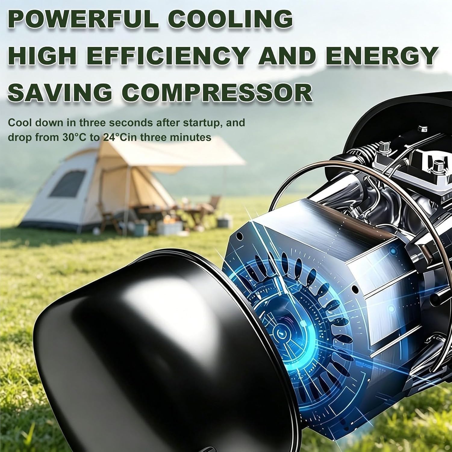 Aire Acondicionado Portátil 3 Velocidades Frio y Calor, Enfriador Rápido Compacto para Camping, Viajes en Coche, Carpa Ligera, Refrigeración Movil para Exterior, OnlyCooling, OnlyCooling