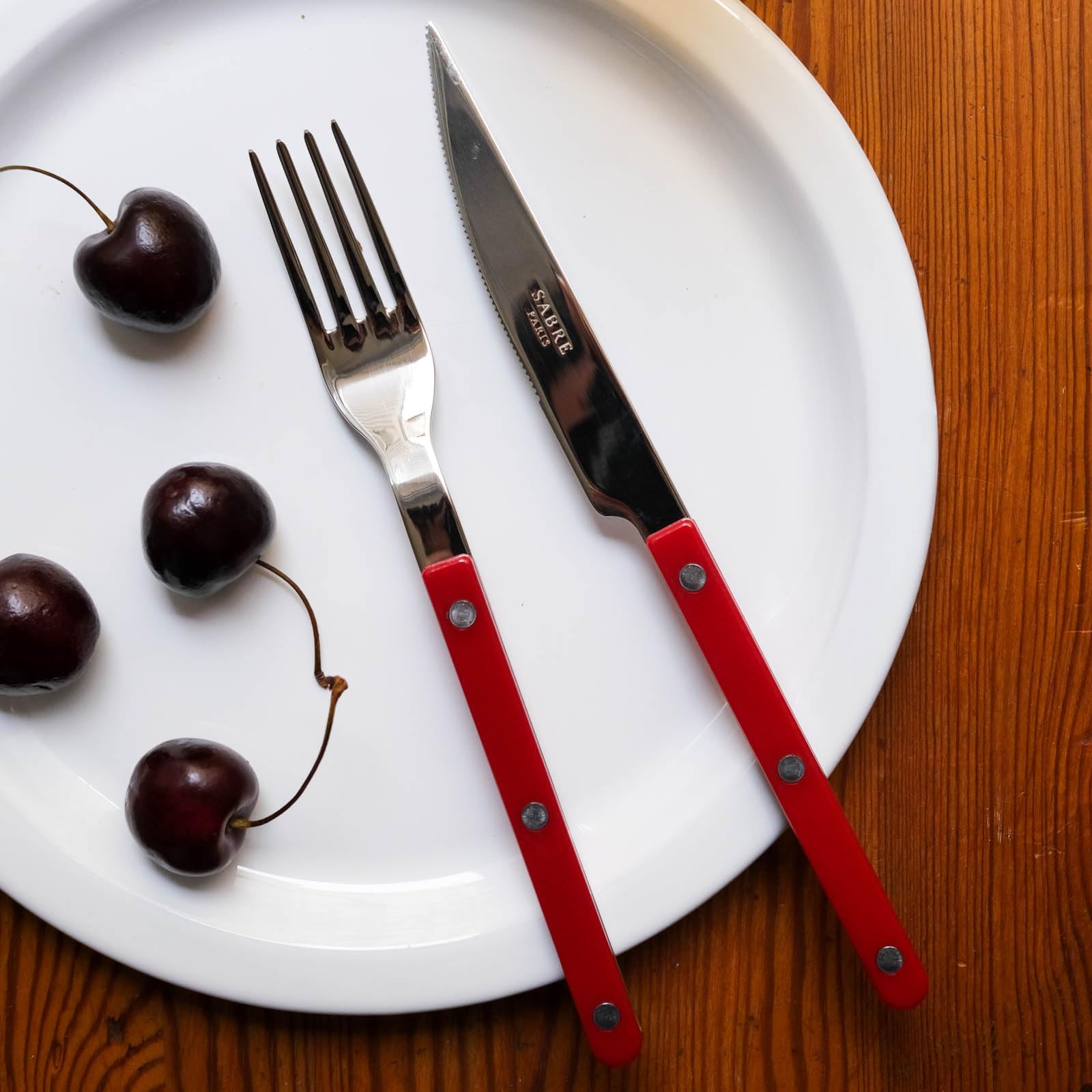 SABRE PARIS - Tafelbesteck, 5-teilig - Bistrot - Messer, Gabel, Esslöffel, Teelöffel & Kuchengabel - Edelstahl & Nylon - Spülmaschinenfest - Burgunderrot