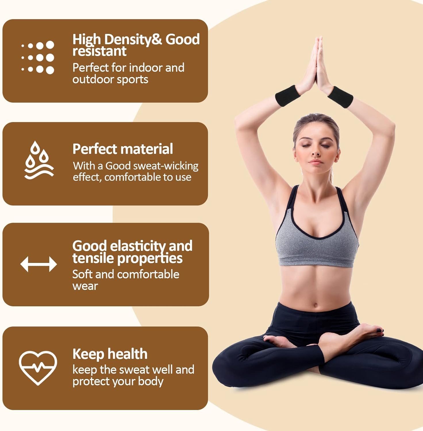 XFyt Sports Cricket Wrist Sweat Band | High Absorbtion Terry Cotton Thick Hand sweatbands for Gym, Workouts, Exercises Running and Cricket(1 Piece, Black)