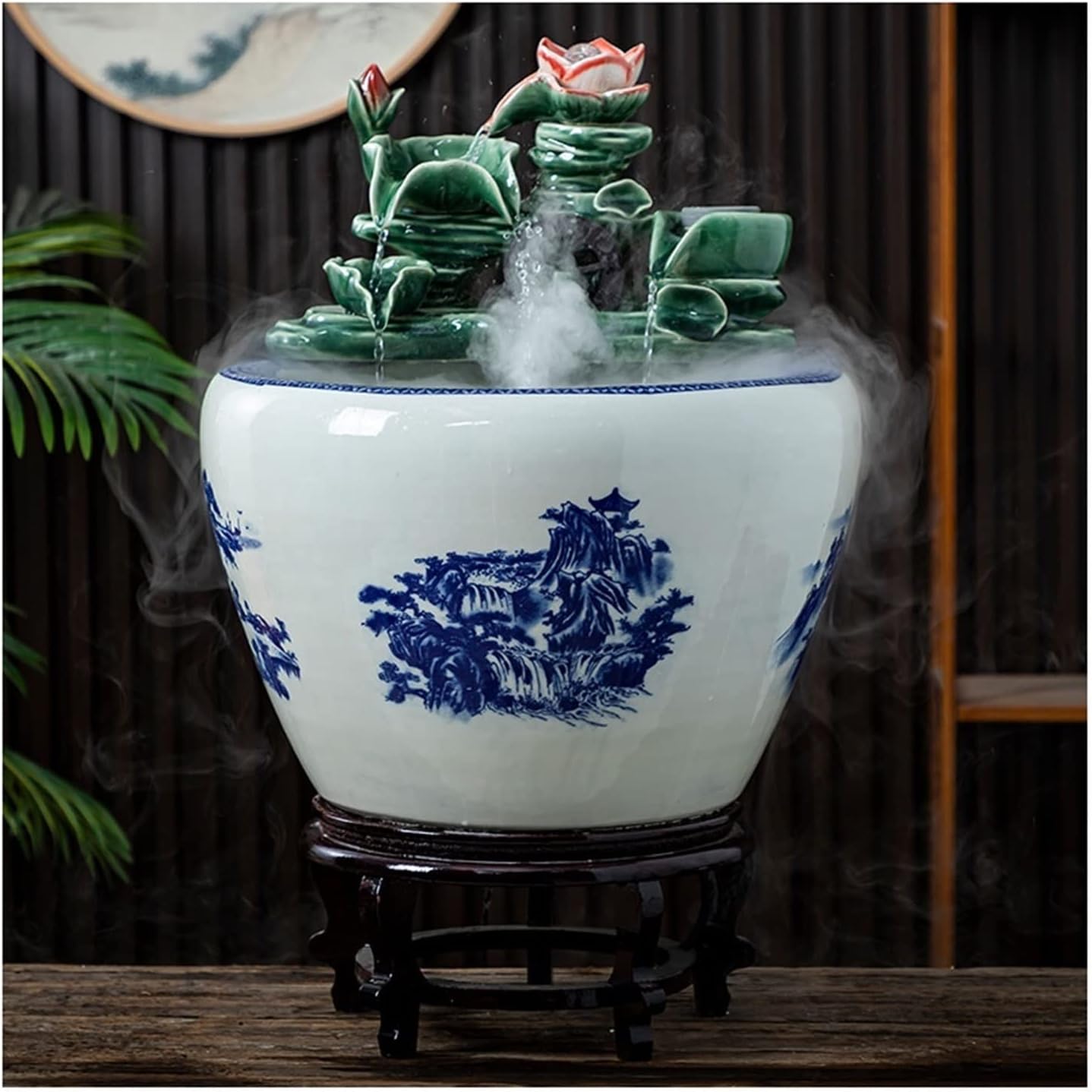 Aquarium Aquarium Fish Tank Ceramic Round Goldfish Tank Living Room Office Circulation Flow Waterfish Bowl Courtyard Large Fish Culture Tank Fish Tank Decorat,A-75CM