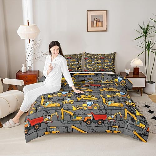 Miniatura 4 de Juego de ropa de cama de tractor para niños pequeños, tamaño individual, juego de ropa de cama de camiones en construcción, ropa de cama de