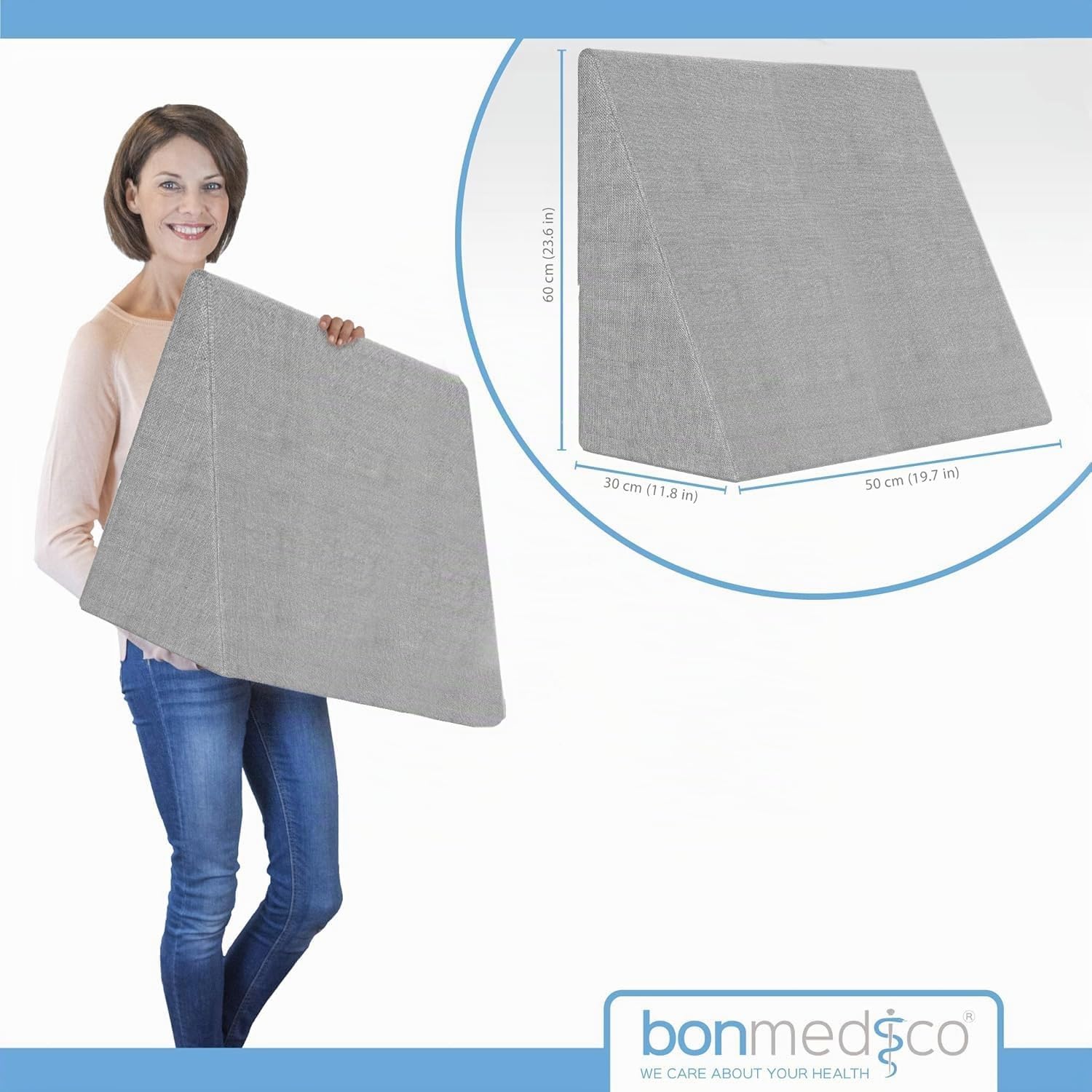 bonmedico Cuscino a Cuneo per Letto e Divano – Triangolare Ergonomico in Memory Foam – Supporto Schiena, Gambe e Postura, Relax, Lettura e Riposo – Adulti, Anti Scivolo, Fodera Lavabile