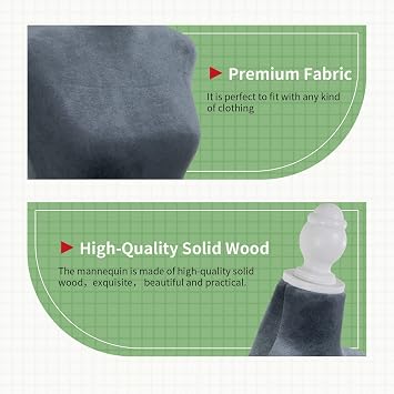 Mannequin Body Dress Form Torso Female Manikin 49.6-63.4 Inch Height Adjustable Wooden Tripod Stand High Density Foam Portable Display Mannequin (Grey)