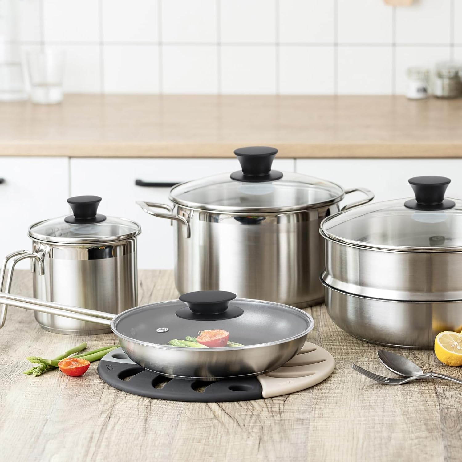 uxcell 1Pcs Universal Lid for Pot Fit 12 Inch Cookware, Replacement Glass Pan Lids with Heat Resistant Silicone Handle, Steam Vent Pan Lid for Pots, Frying Pans, Skillets