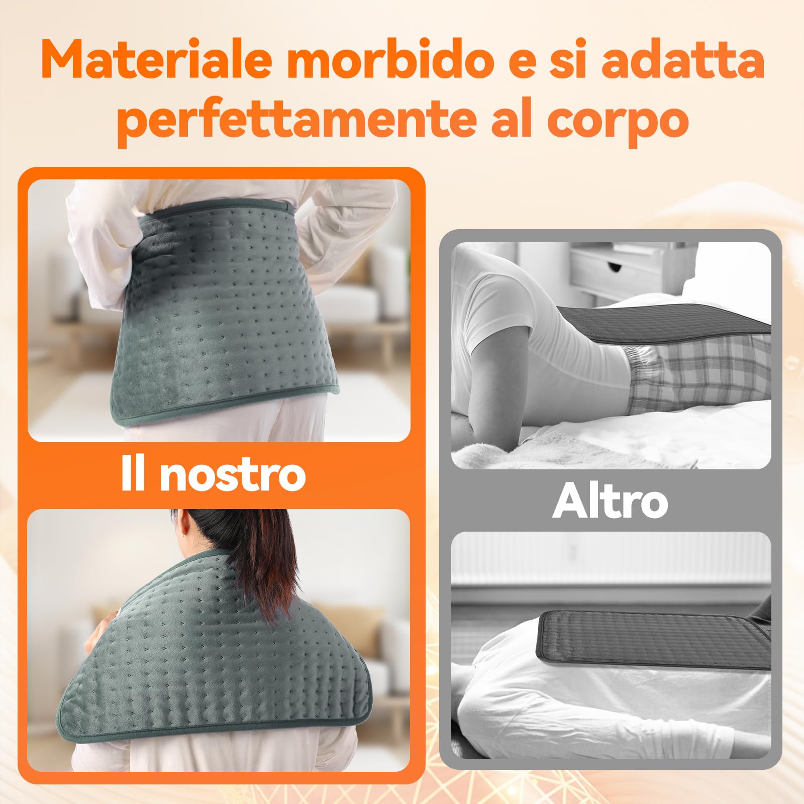 Termoforo Elettrico Lombare, 30x60cm Termoforo Lombare Ricaricabile Con timer di 4 ore e 6 Livelli di Riscaldamento Spegnimento Automatico,Lavabile Cuscino Elettrico Riscaldante Grigio