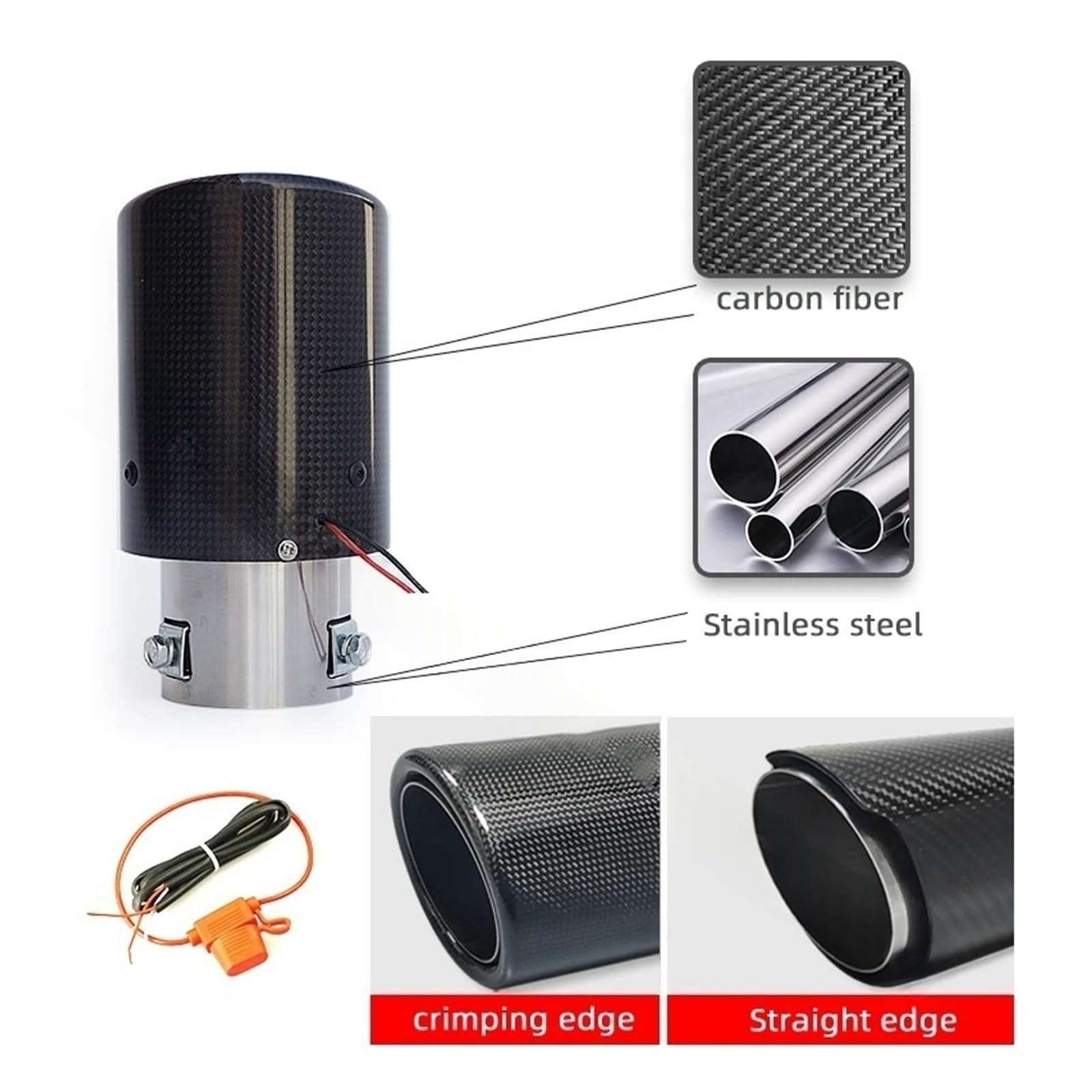 Tubo coda marmitta scarico Auto 1 pz luminoso tubo di scarico per auto modificato rosso e blu luce punta in fibra carbonio con a LED(Curled glossy RED)