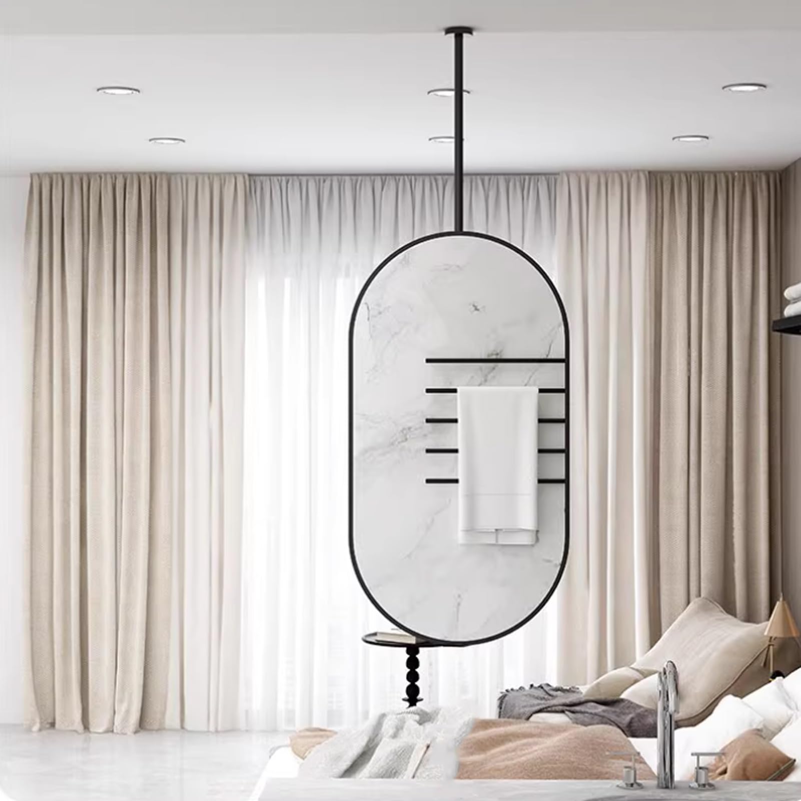 Miroir de salle de bain ovale LED noir 50 x 70 cm miroir mural suspendu coiffeuse