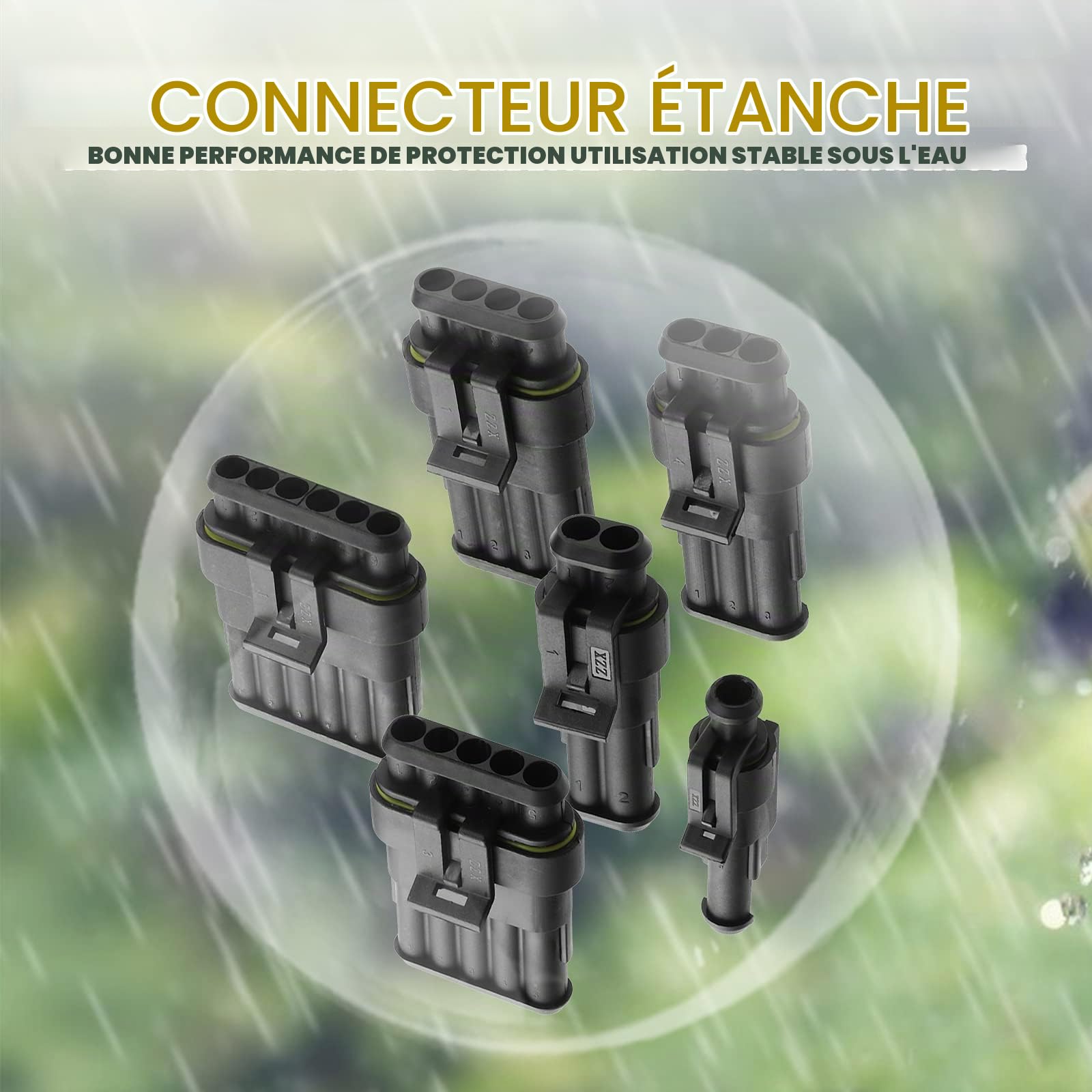 622 Pièces Imperméable à l'eau Connecteurs, Connecteurs Étanches pour Voiture à 1/2/3/4/5/6 Broches mâle/femelle avec fusibles à lame automobile pour Bateaux Camion Scooter Moto, 23-16AWG
