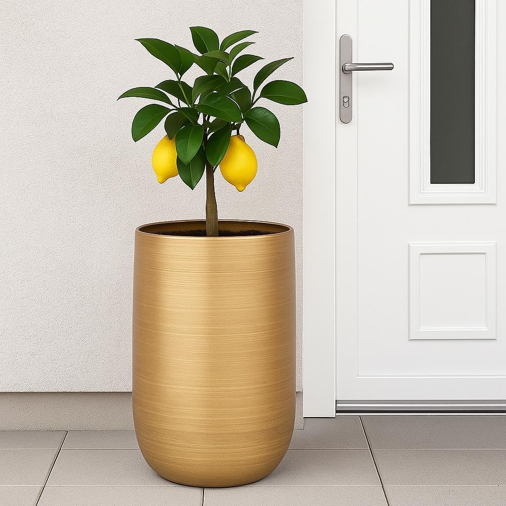 Moderner Blumentopf Camiel Gold handgefertigt aus Aluminium 65 cm
