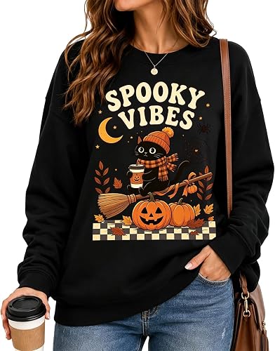 Vividcrate Halloween Sweatshirt Women 2026 Vintage Pumpkin Skull Skeleton Graphi