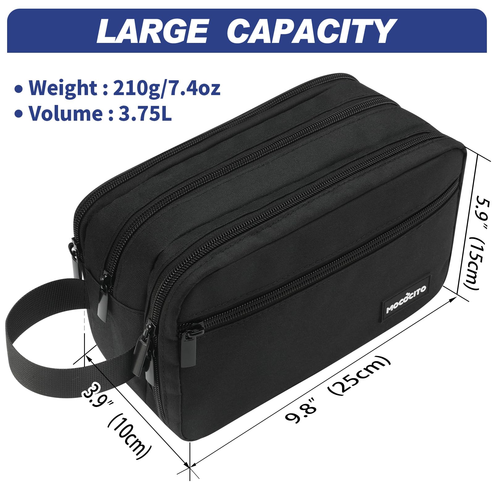MOCOCITO Toiletry Bag For Women & Men | Travel Toiletry Bag | Water-resistant Shaving Bag | Cosmetic Bag, Blue Large, Single