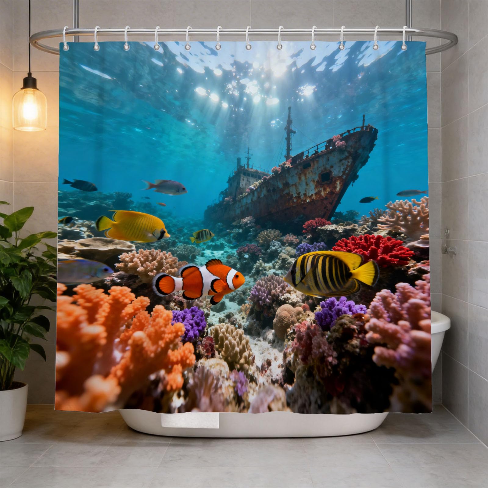 Hongduo 3D Underwater World Fish Coral Shower Curtain for Stalls Bathtubs Mysterious Underwater World Bathroom Decor Shower Curtain Set Polyester Fabric Waterproof 180x180cm/71X71 Inch with Hooks