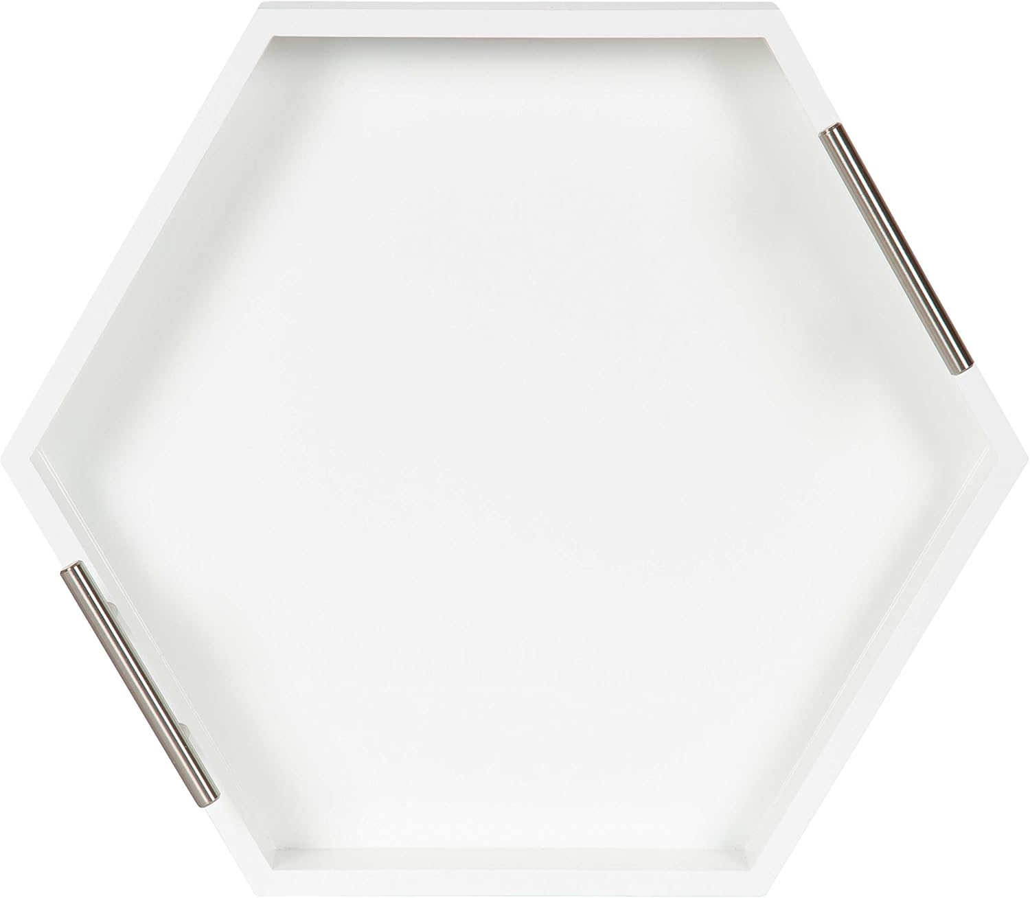 Kate and Laurel Lipton Modern Hexagon Tray, 18 x 18, White and Silver, Decorative Tray for Storage and Display