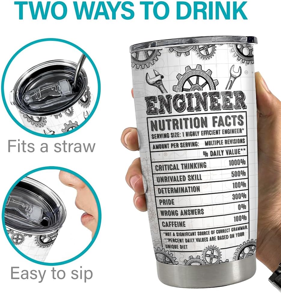 SANDJEST Engineer Tumbler 20oz Engineer Gifts for Men Engineers Stainless Steel Insulated Tumblers Coffee Travel Mug Cup Engineering Gift for Birthday Christmas