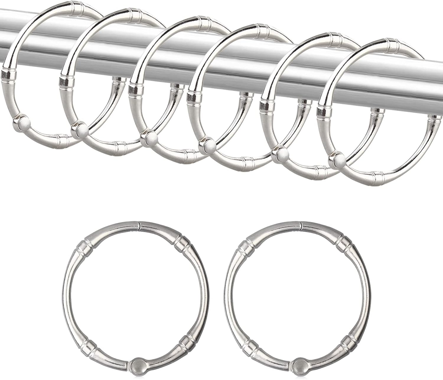 Shower Curtain Hooks, Rustproof Decorative Shower Curtain Rings Metal Round Shower Hooks for Bathroom Shower Rod, 12 Pack (Nickel)