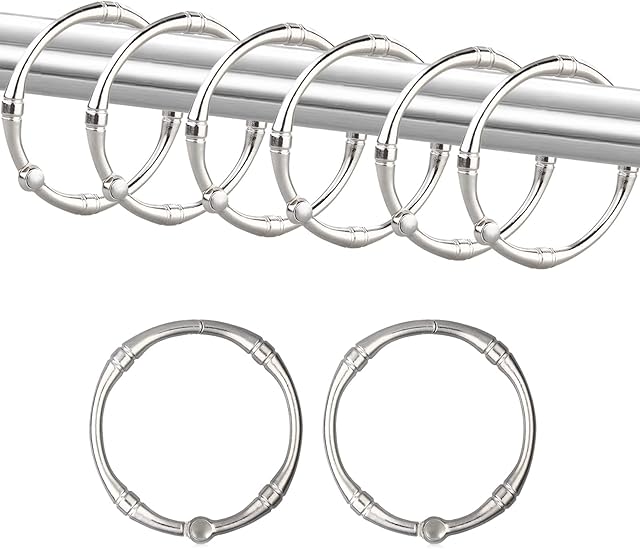 TCMAO Shower Curtain Hooks, Rustproof Decorative Shower Curtain Rings Metal Round Shower Hooks for Bathroom Shower Rod, 12 Pack (Nickel)